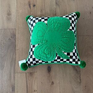 MacKenzie-Childs Green Clover Checkered Pillow